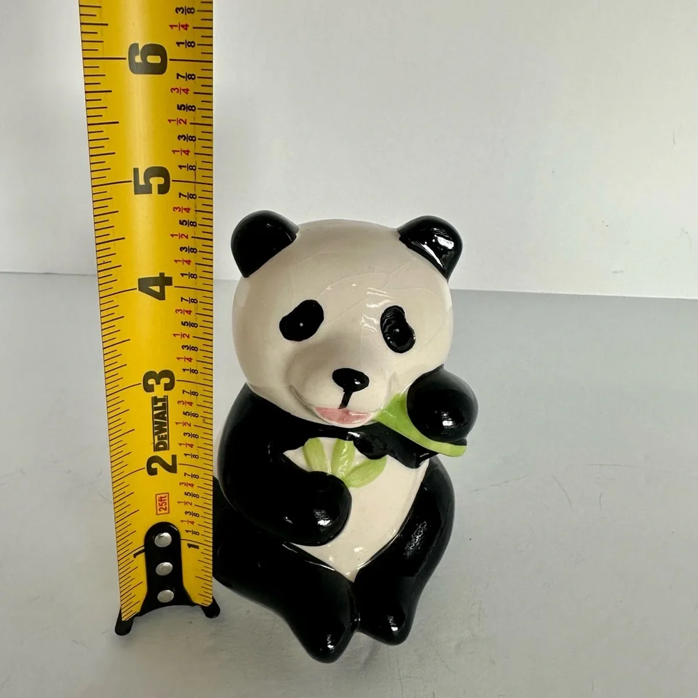 Daiso Panda Ceramic Sitting Bamboo Eating Piggy Bank Coin bank 4.5” h Figurine